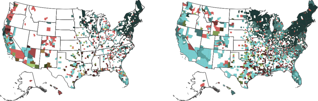 A graphic showing two maps of the USA, one from 2010 and one from 2021. The graphics have coloured sections showing the prevalence of Lyme, Anaplasmosis, Ehrlichiosis and Heartworm. The 2021 graph shows a greater prevalence of vector-borne diseases compared with 2010.